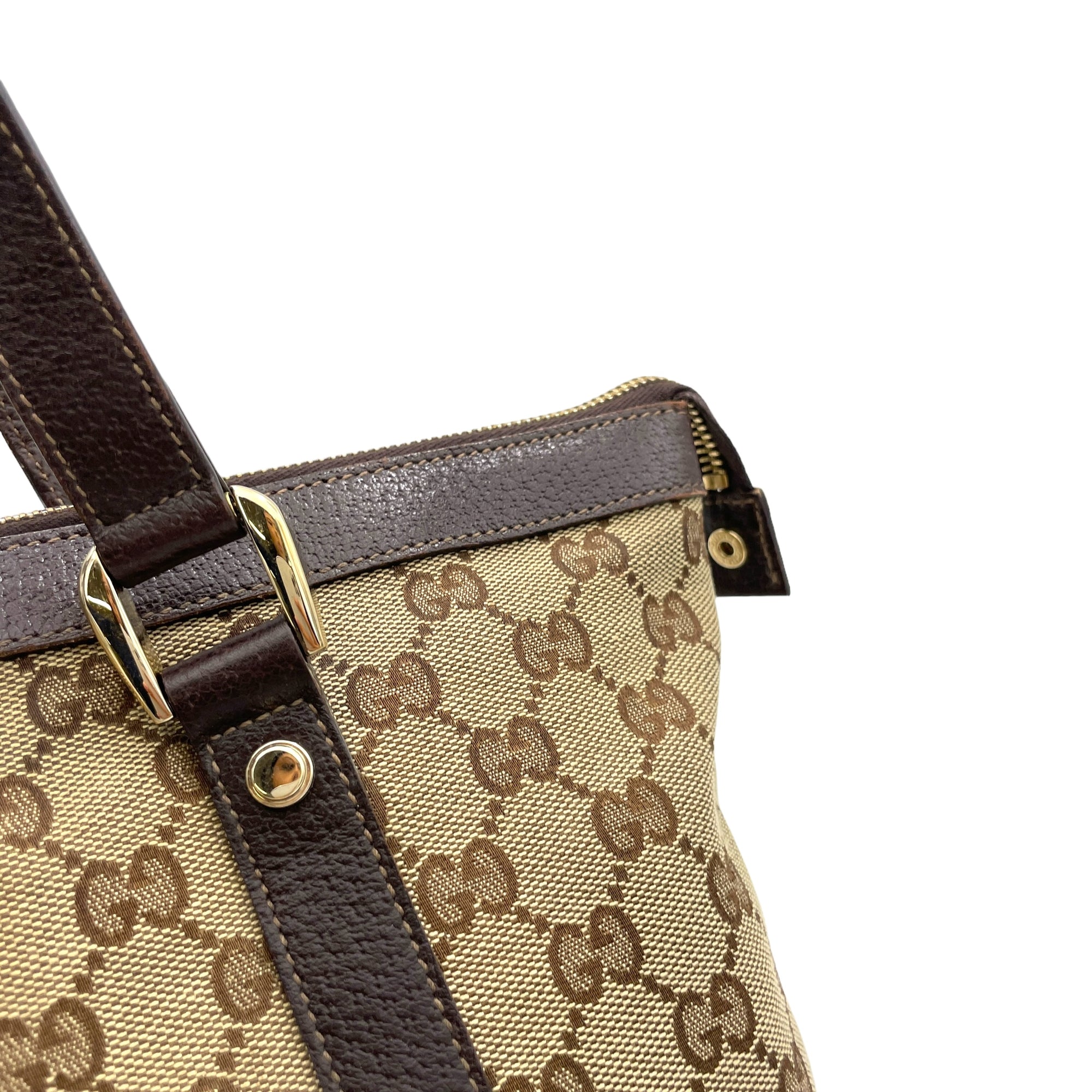 GG Supreme Brown Shoulder Bag in Canvas, Gold hardware