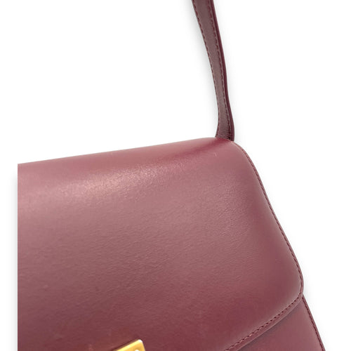 Box Medium Maroon Shoulder Bag in Calfskin, Gold hardware