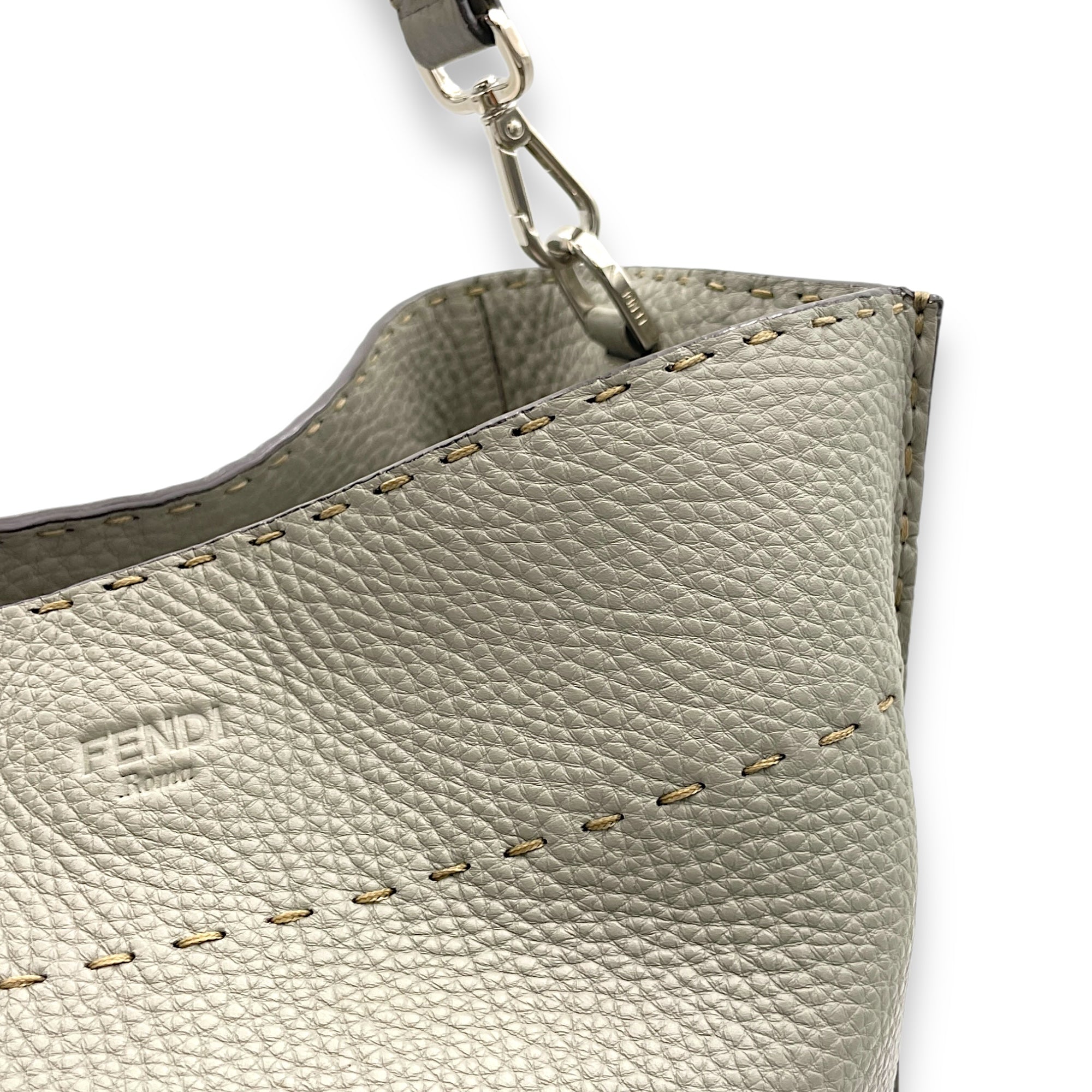 Selleria Anna Grey Bucket Bag in Calfskin, Silver hardware