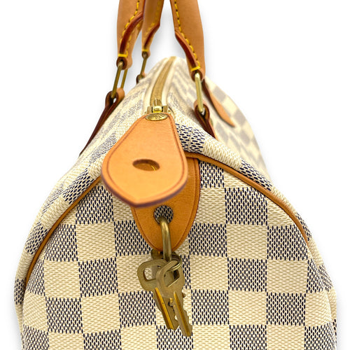 Speedy Damier Azur Top Handle Bag in Coated Canvas, Gold hardware