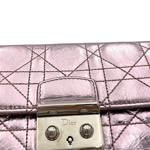 Miss Dior Metallic Pink Wallet On Chain in Calfskin, Silver hardware