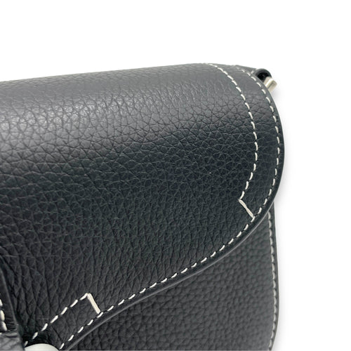 Saddle Crossbody Bag Black in Calfskin, Silver hardware