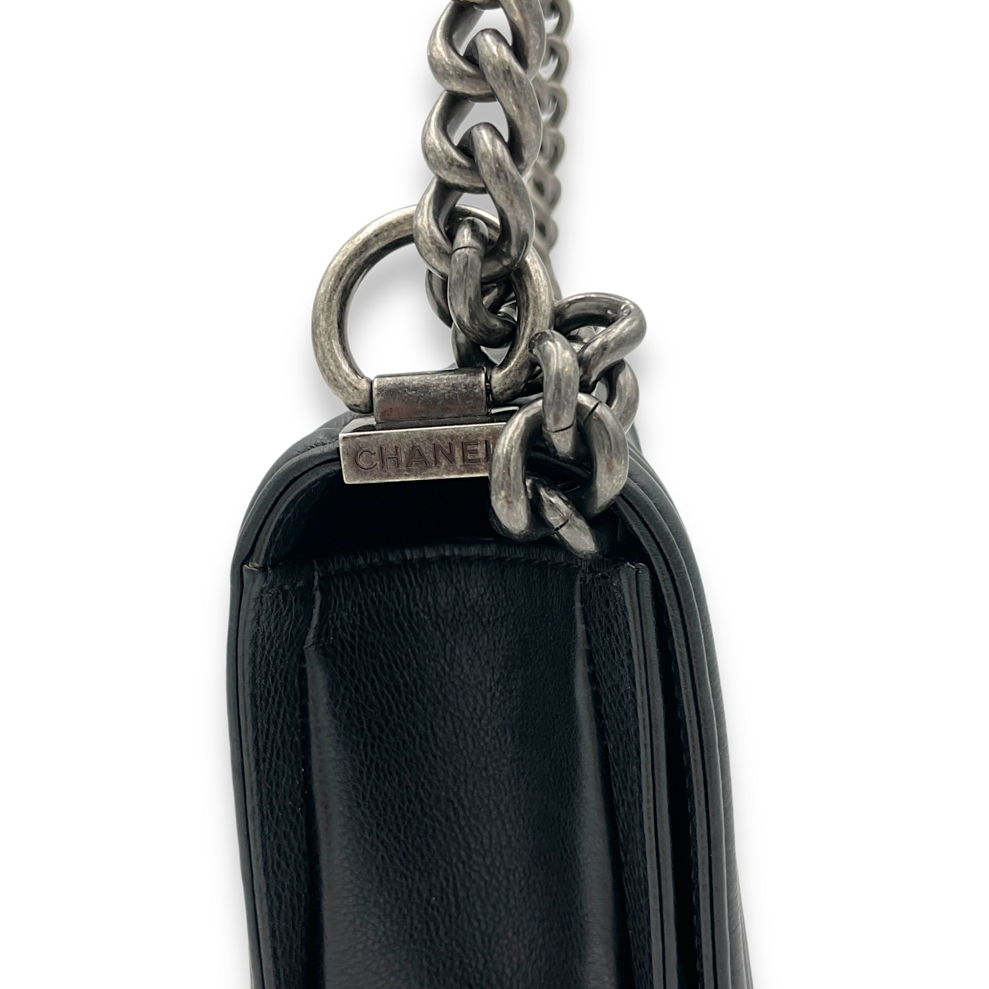 Boy Crossbody Bag Small Black in Calfskin, Ruthenium hardware