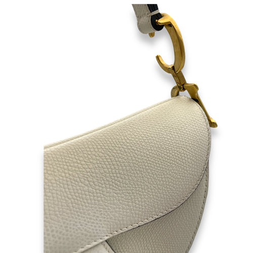 Saddle Top Handle Bag Mini White in Calfskin, Gold hardware