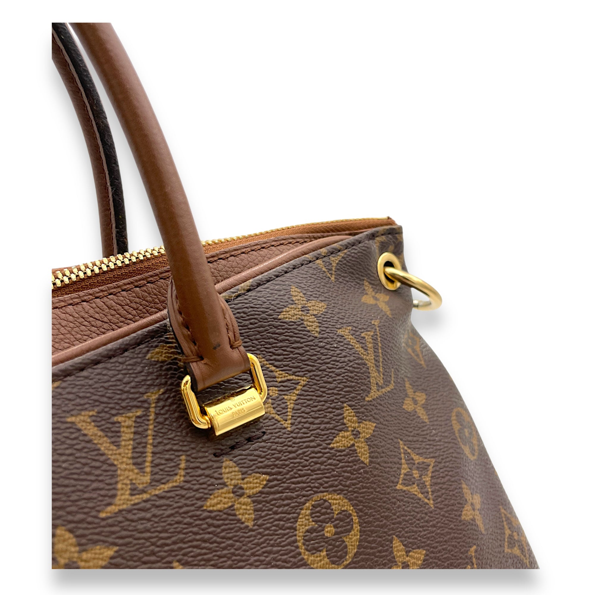 Pallas Top Handle Bag MM Brown in Monogram Coated Canvas, Gold hardware