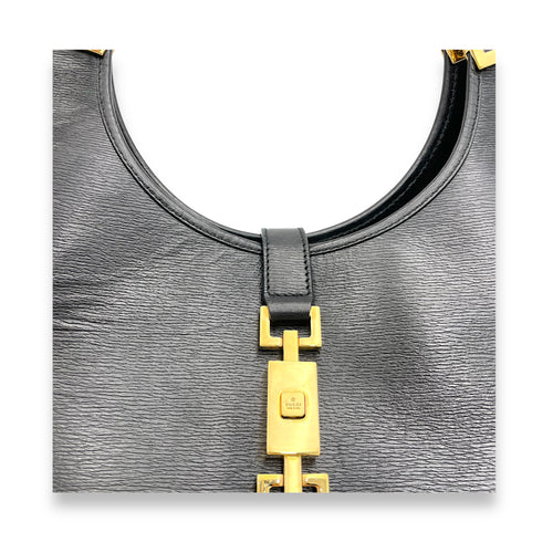 Jackie Shoulder Bag Black in Calfskin, Gold hardware