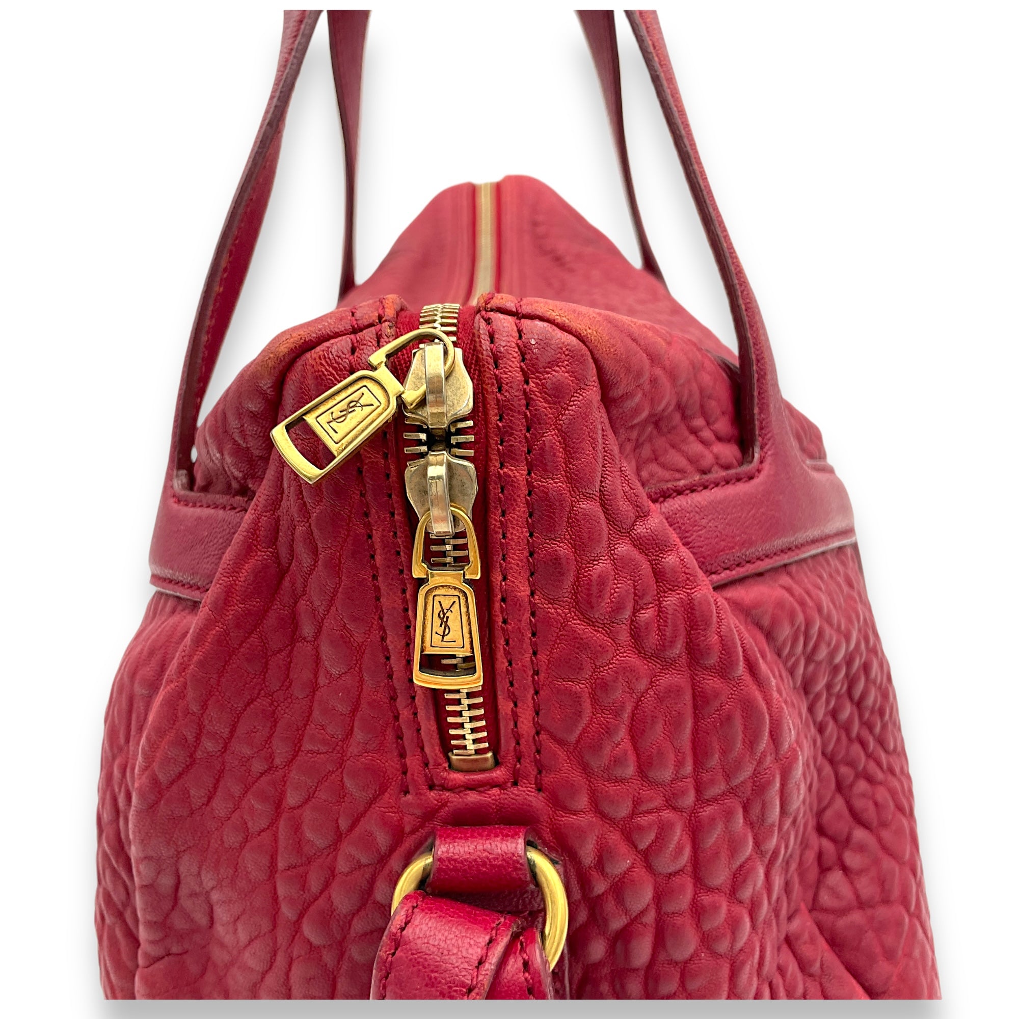 Pebbled Y Top handle bag in Calfskin, Gold Hardware