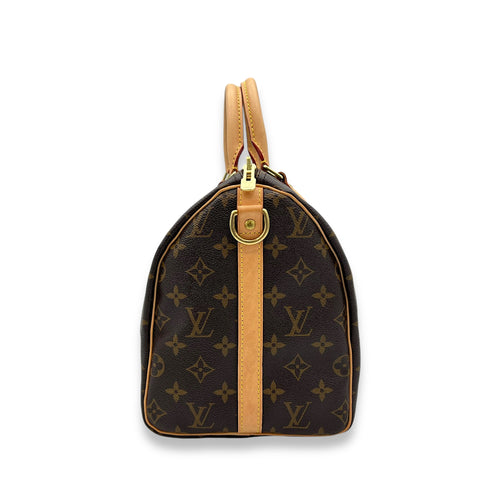 Speedy Bandouliere Brown Top Handle Bag in Monogram Coated Canvas, Gold hardware