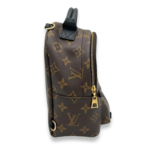 Palm Springs Mini Brown Backpack in Monogram Coated Canvas, Gold hardware