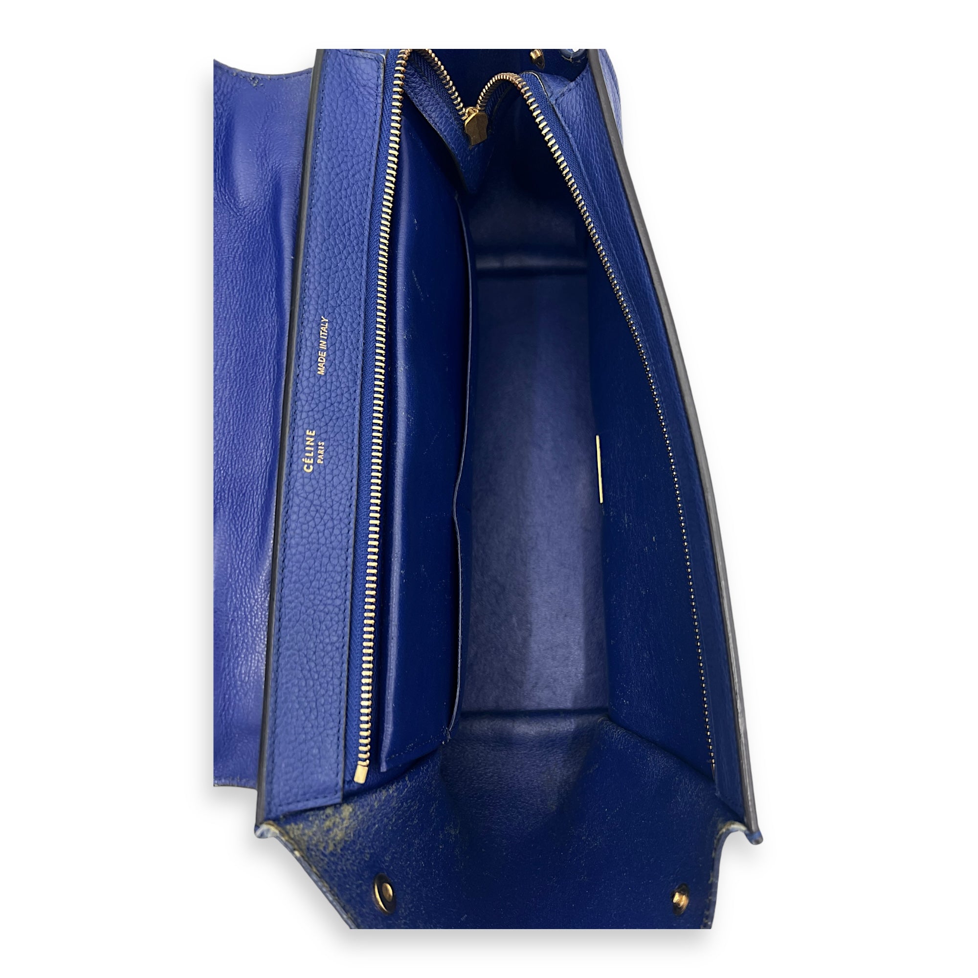 Trapeze Small Blue Shoulder Bag in Calfskin, Gold hardware