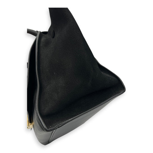 Trapeze Medium Black Top Handle Bag in Calfskin, Gold hardware