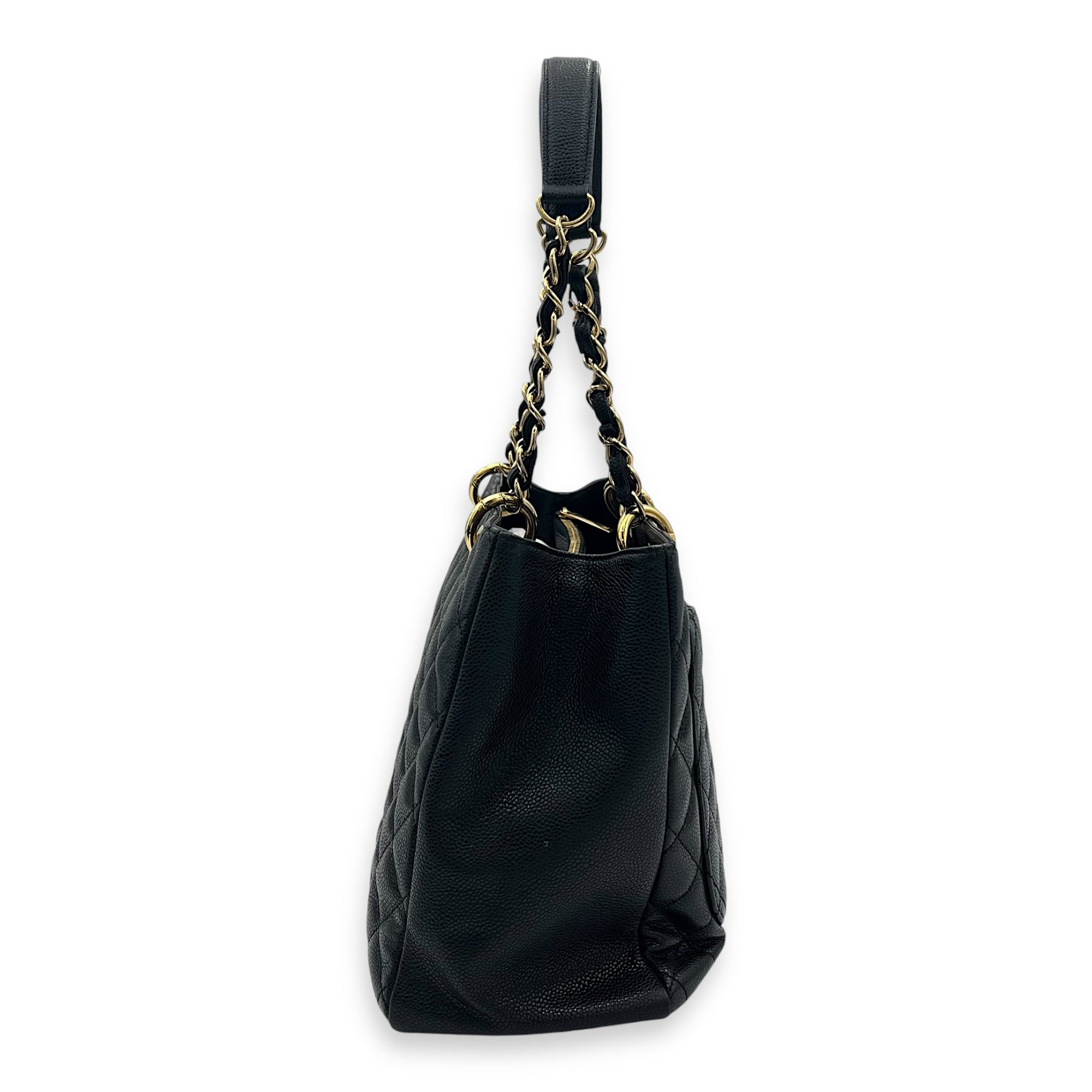 GST Black Tote Bag in Caviar Leather, Gold hardware