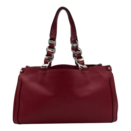 Gancini Red Top Handle Bag in Calfskin, Silver hardware