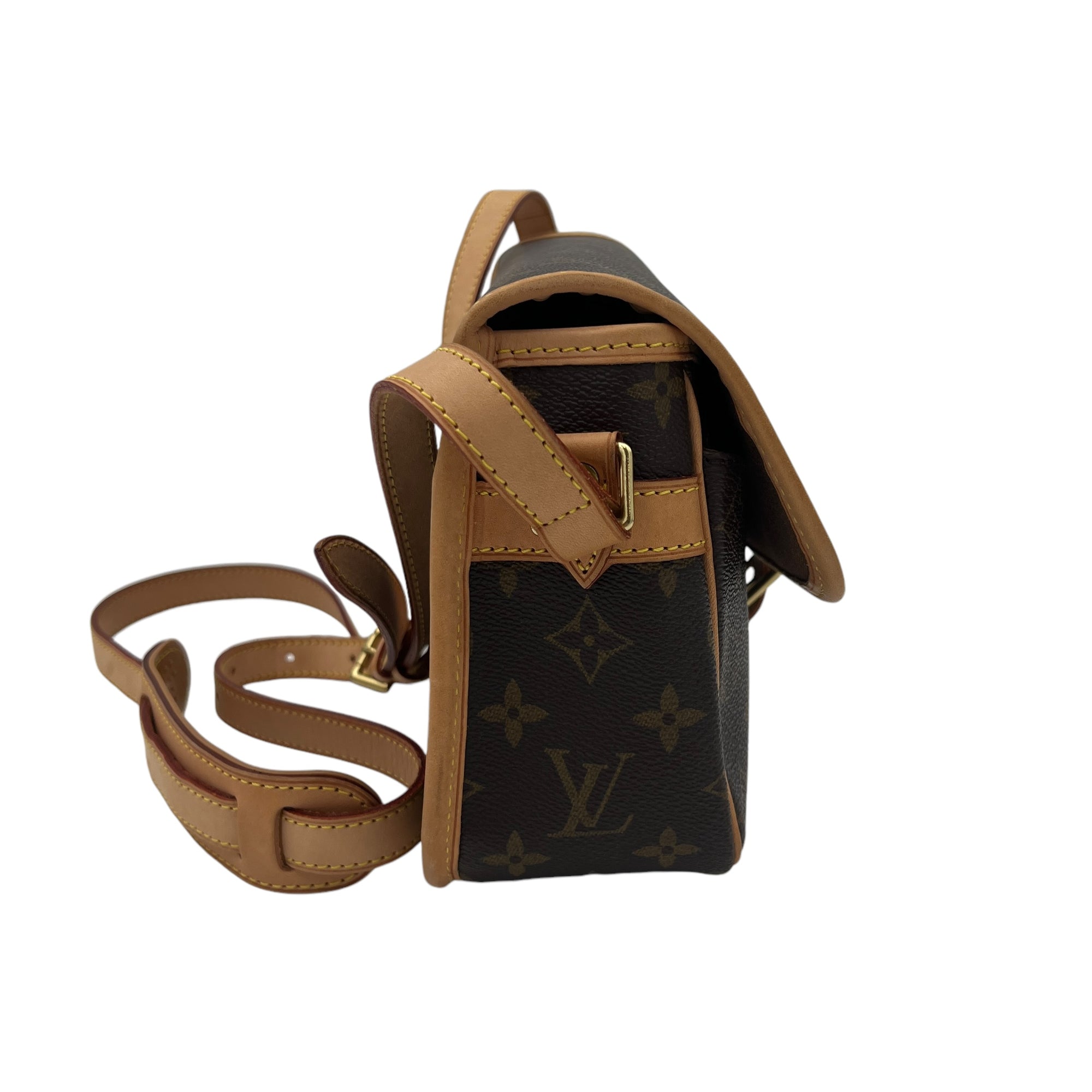 Sologne Crossbody Bag Brown in Monogram Coated Canvas, Gold hardware