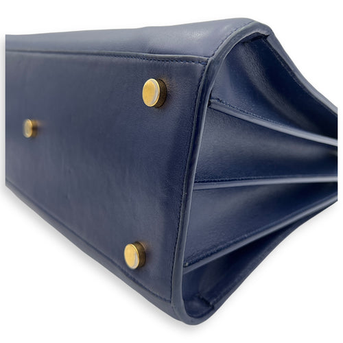 Sac de Jour Top Handle Bag Small Blue in Calfskin, Gold hardware