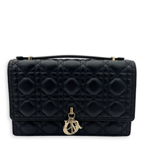 Miss Dior Black Top Handle Bag in Lambskin, Gold hardware