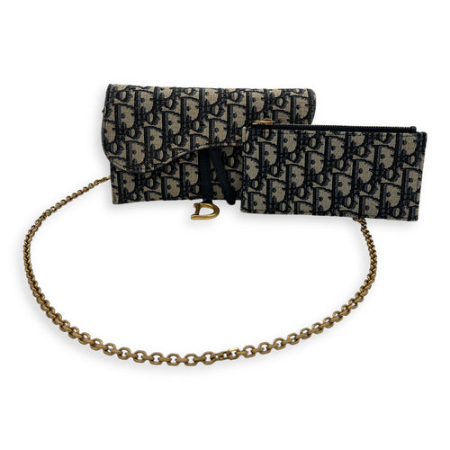 Oblique Wallet On Chain Blue in Jacquard, Gold hardware