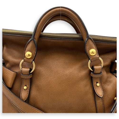 Vitello Bow Shoulder Bag Brown in Calfskin, Gold hardware