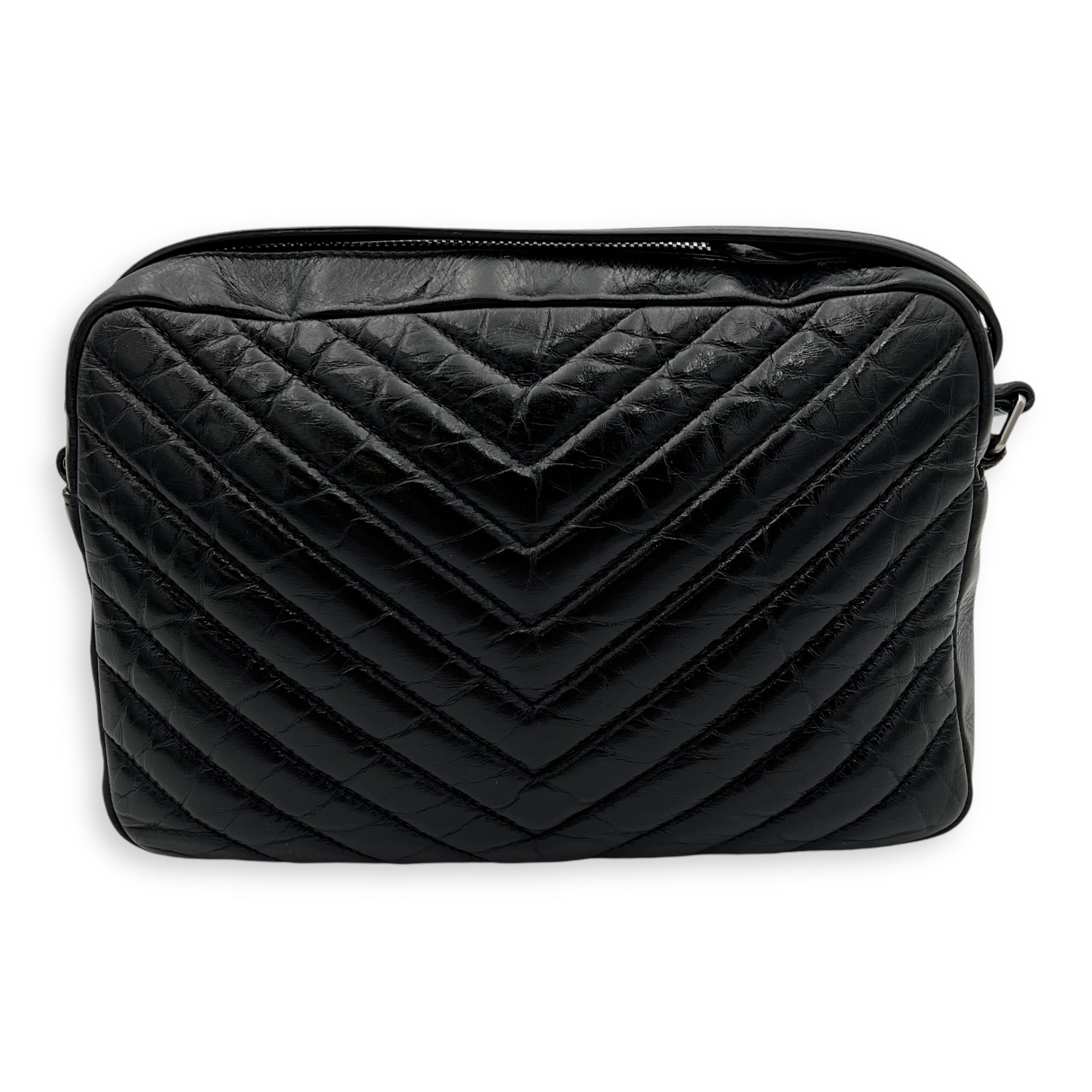 Lou Crossbody Bag Black in Calfskin, Silver hardware