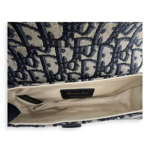 Saddle Top Handle Bag Mini Blue in Jacquard , Gold Hardware