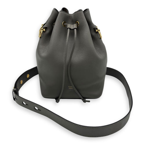 Fendi Mon Tresor Bucket Bag Grey in Calfskin, Gold hardware_14