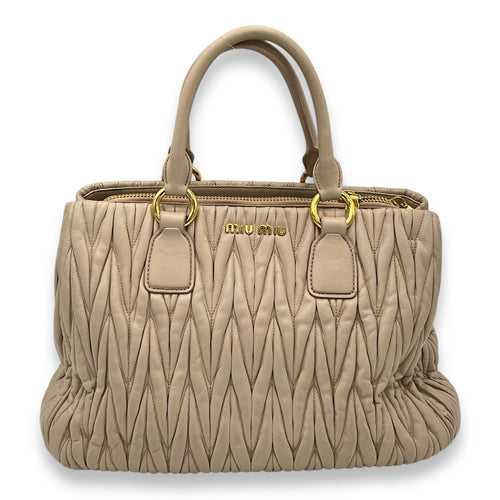 Miu Miu Matelassé Top Handle Bag Beige in Calfskin, Gold hardware_1