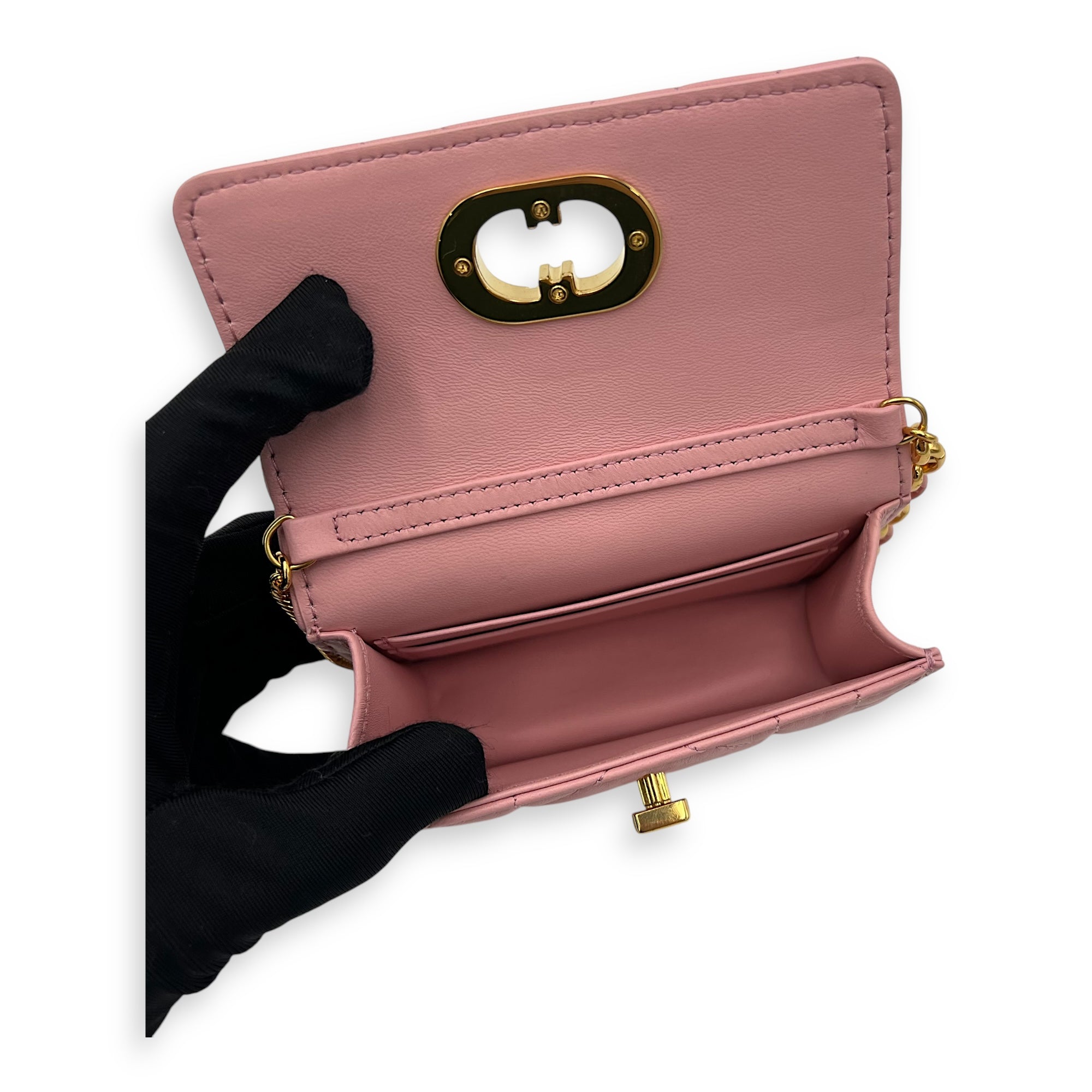 Christian Dior Caro Wallet On Chain Pink in Lambskin, Gold hardware_6