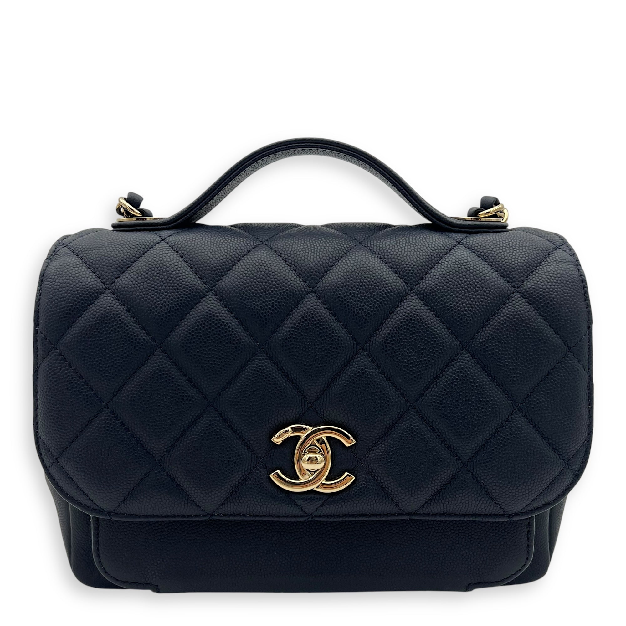 Chanel Business Affinity Top Handle Bag Blue in Caviar Leather, Light Gold hardware_1