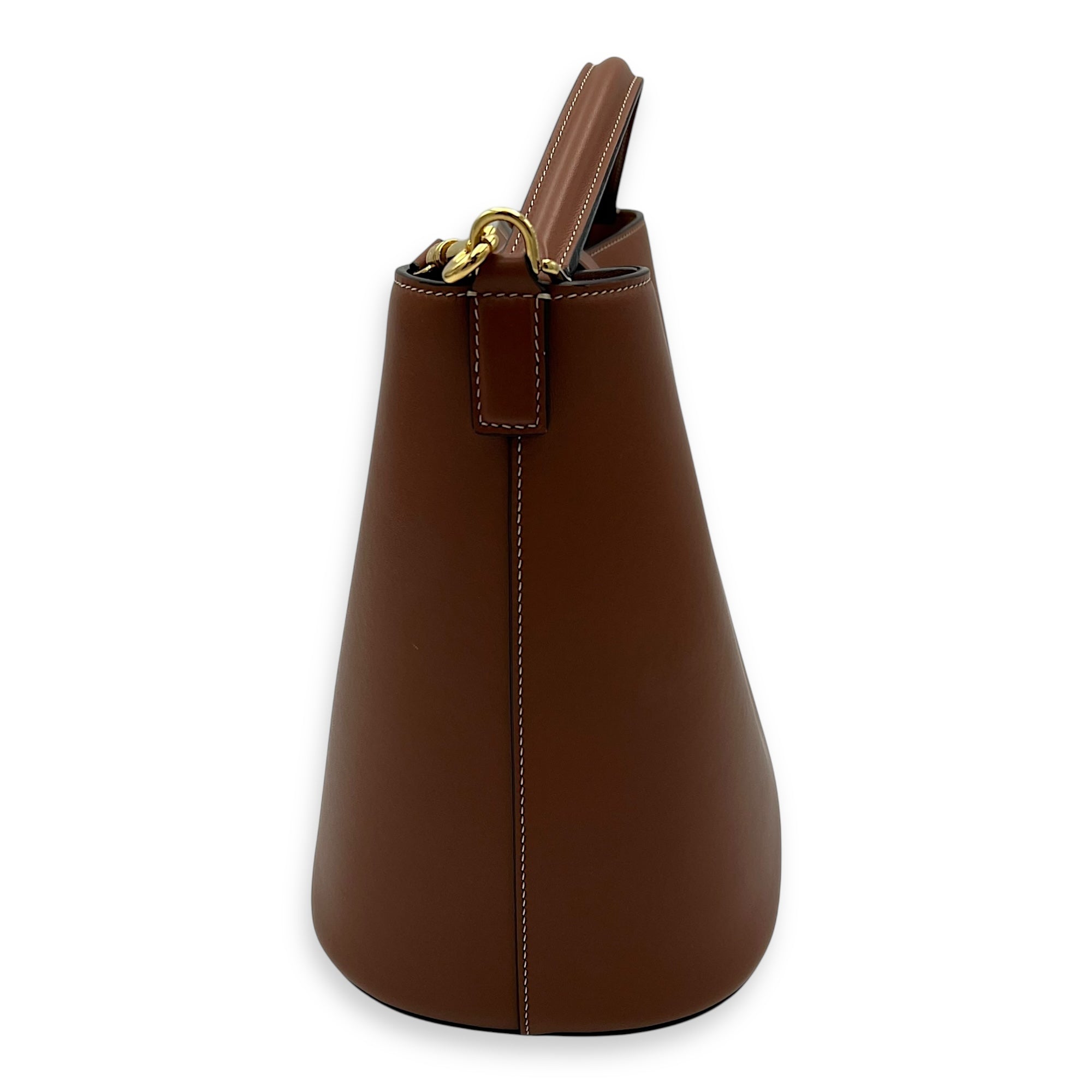 Celine Louise Medium Brown Bucket Bag in Calfskin, Gold hardware_3