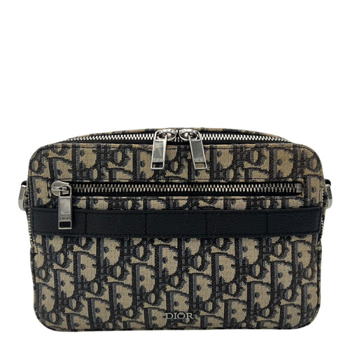 Christian Dior Safari Crossbody Bag Blue in Jacquard, Silver hardware_1