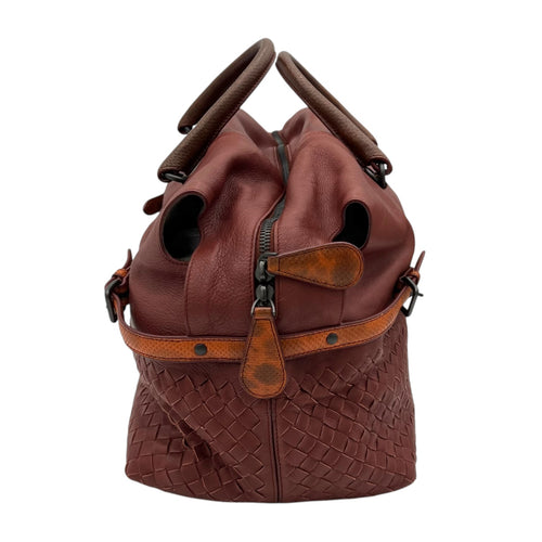 Bottega Veneta Intrecciato Duffle Bag Red in Calfskin, Gunmetal hardware_3