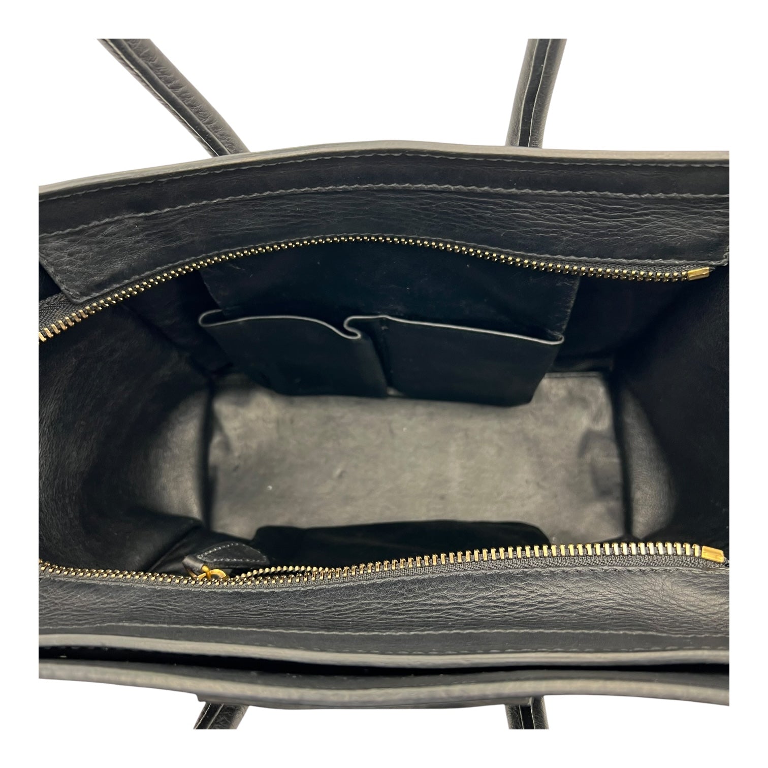 Celine Luggage Top Handle Bag Micro Black in Calfskin, Gold hardware_6