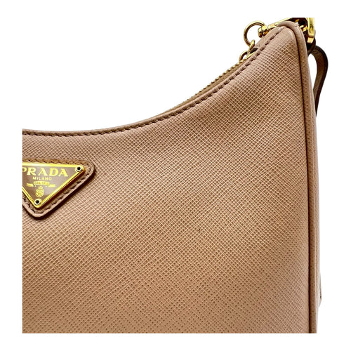 Prada Re-Edition Crossbody Bag Beige in Saffiano Leather, Gold hardware_7