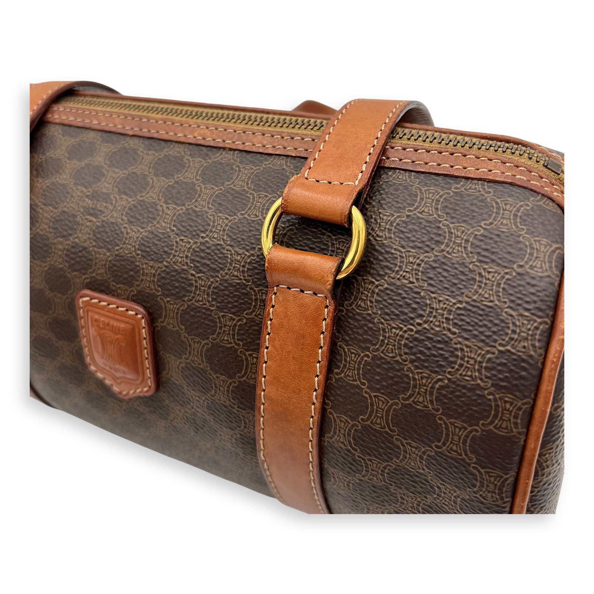 Celine Macadam Shoulder Bag Brown in Coated Canvas, Gold hardware_16