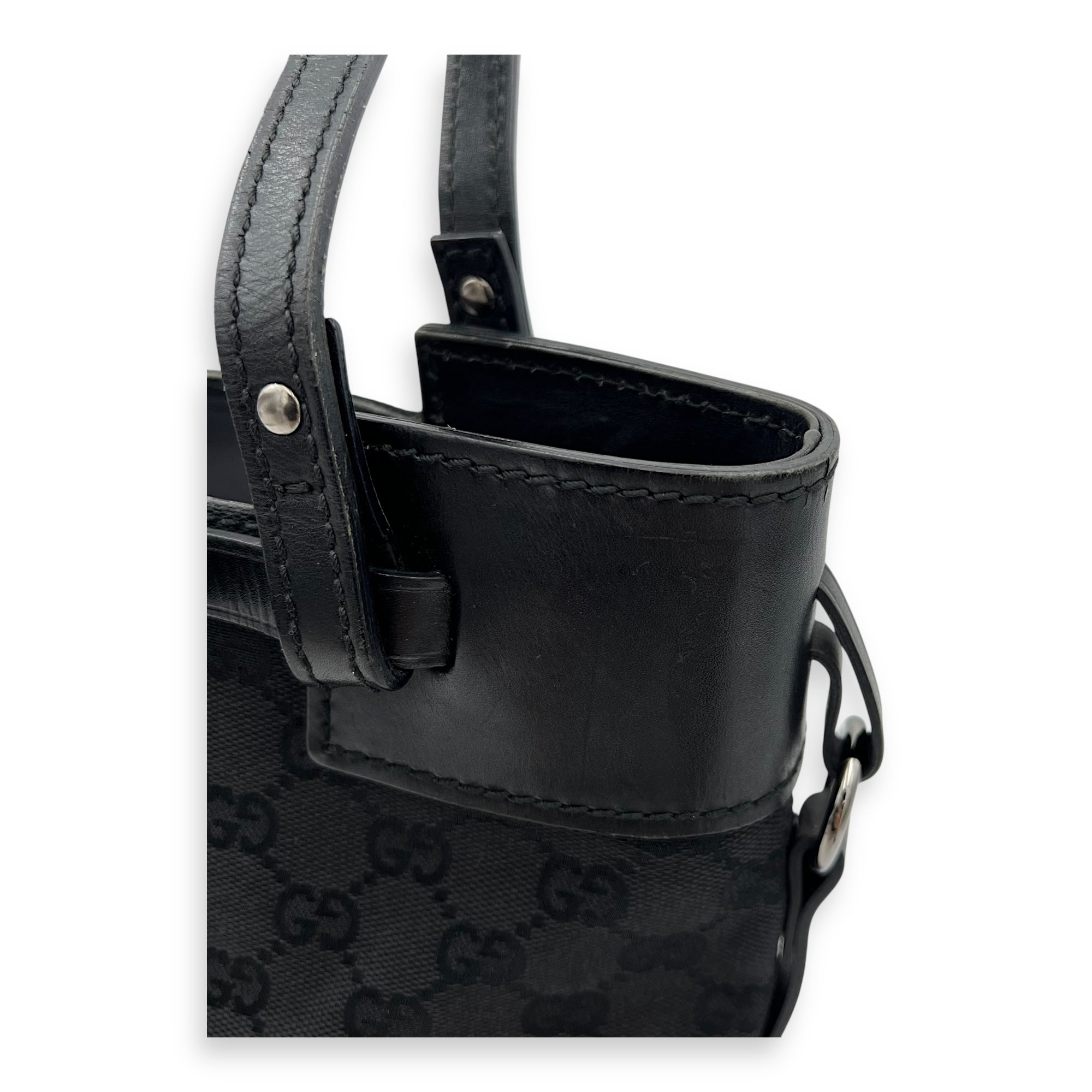 Gucci GG Top Handle Bag Black in Canvas, Silver hardware_8