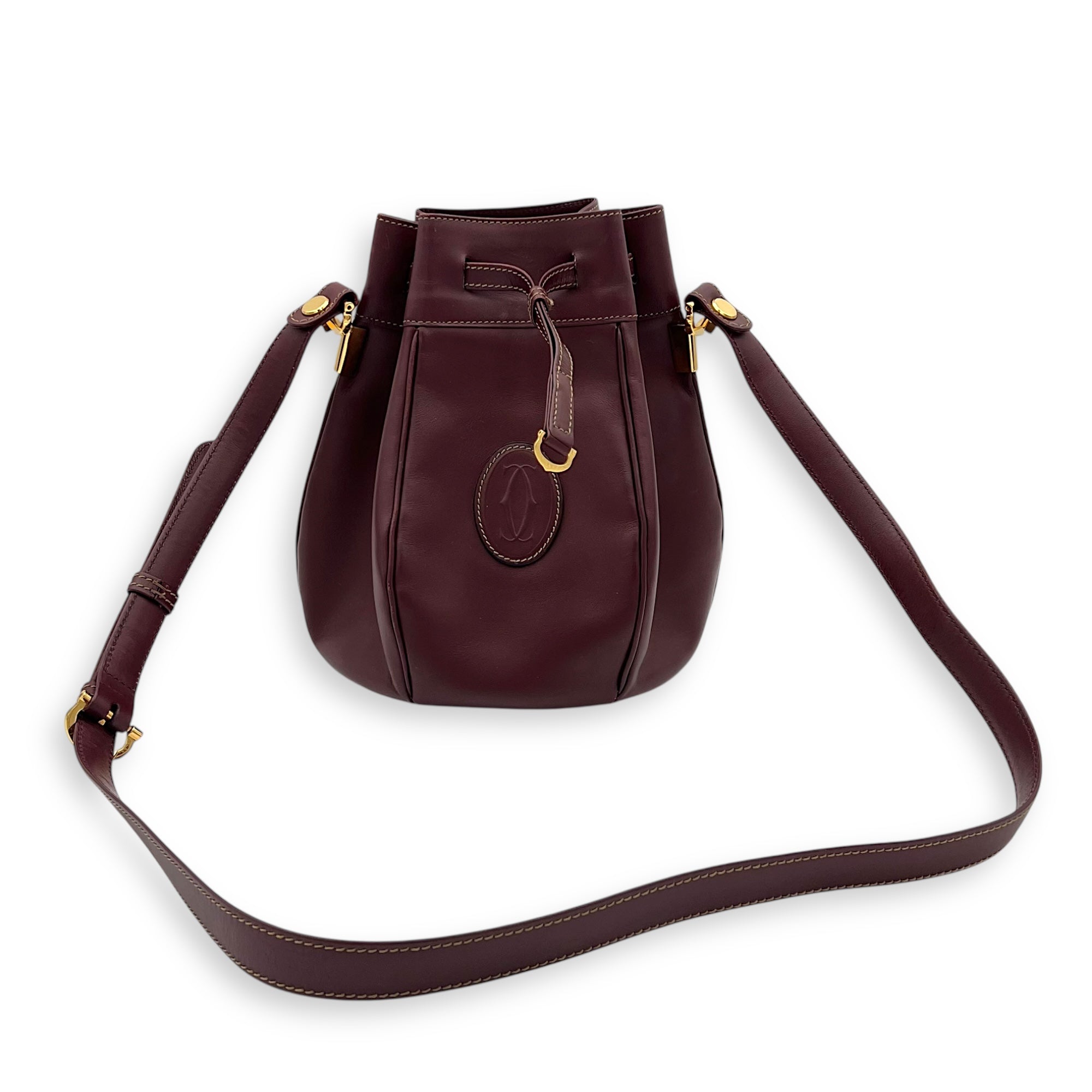 Cartier buck Bucket Bag Red in Calfskin, Gold hardware_12