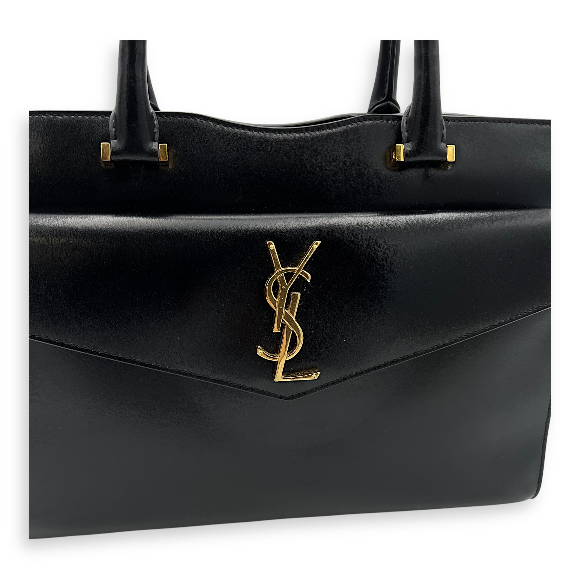 Saint Laurent Uptown Top Handle Bag Black in Calfskin, Gold hardware_7