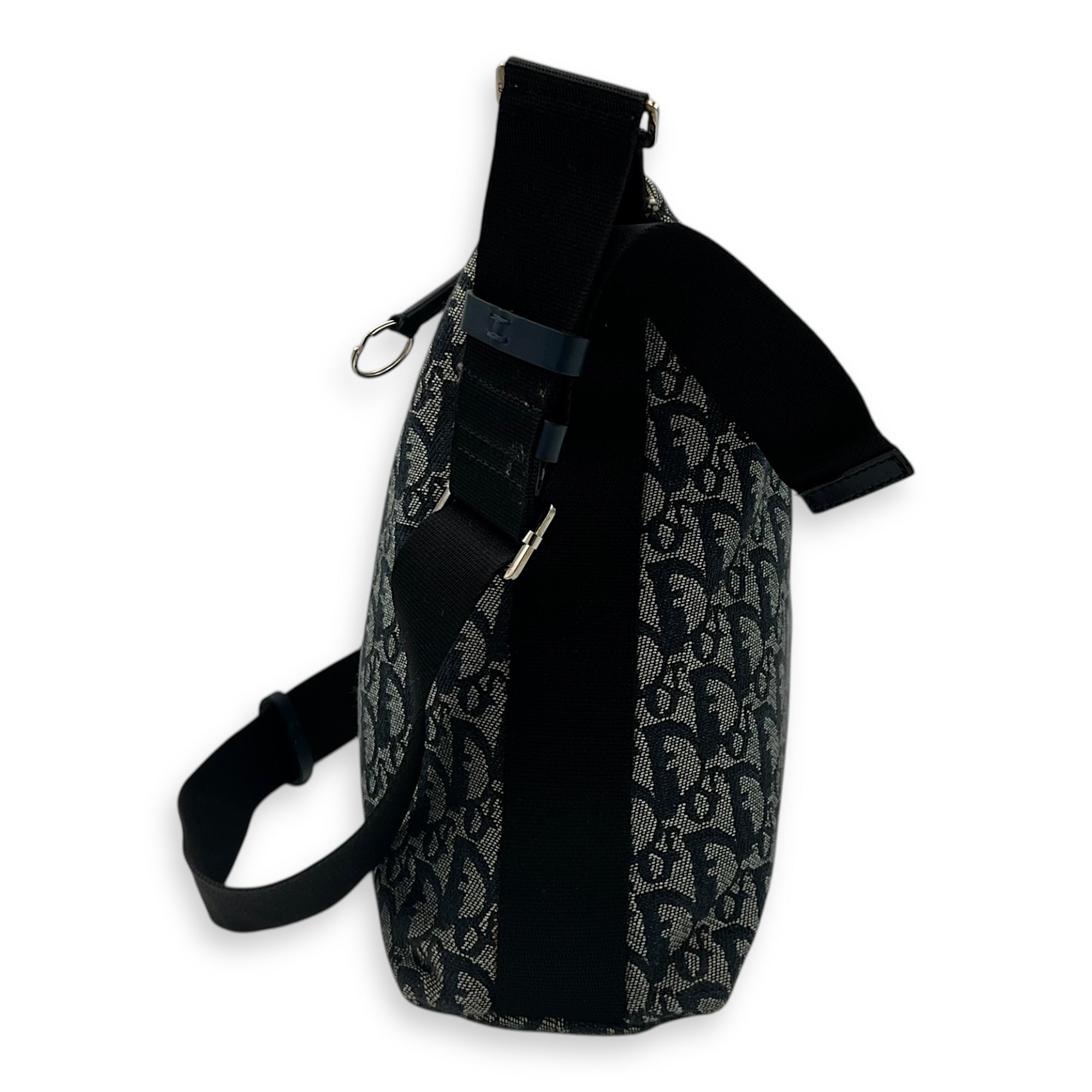 Christian Dior Oblique Crossbody Bag Blue in Jacquard, Silver hardware_4