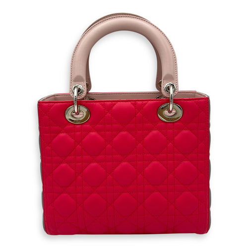 Christian Dior Lady Dior Top Handle Bag Medium Pink in Lambskin, Silver hardware_2