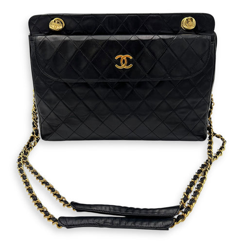 Chanel Vintage Shoulder Bag Black in Lambskin, Gold hardware_11