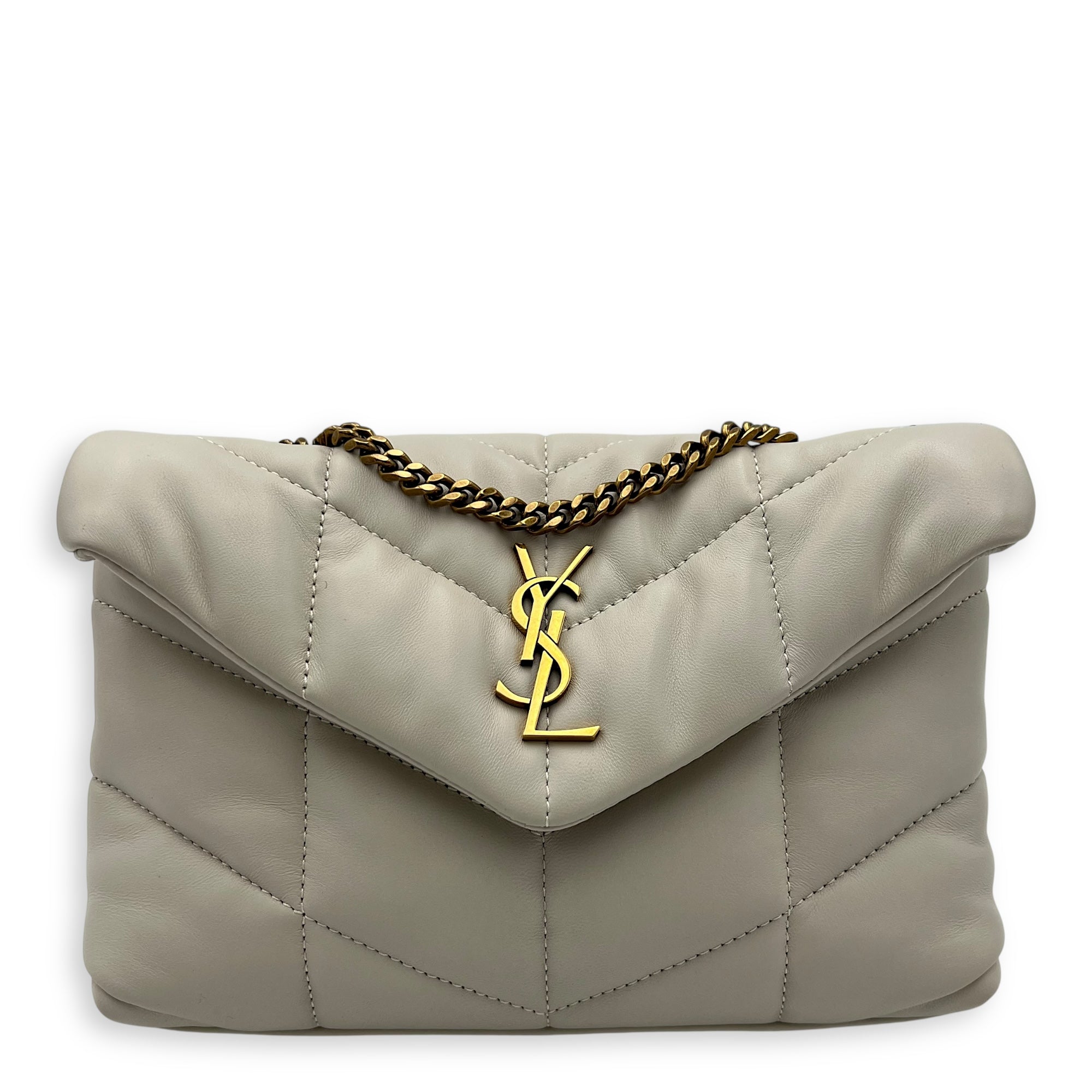 Saint Laurent Puffer Shoulder Bag Toy Ecru in Lambskin, Brushed Gold hardware_1
