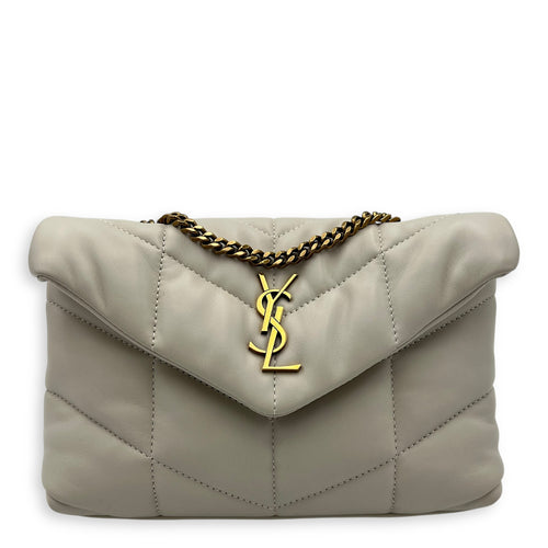 Saint Laurent Puffer Shoulder Bag Toy Ecru in Lambskin, Brushed Gold hardware_1