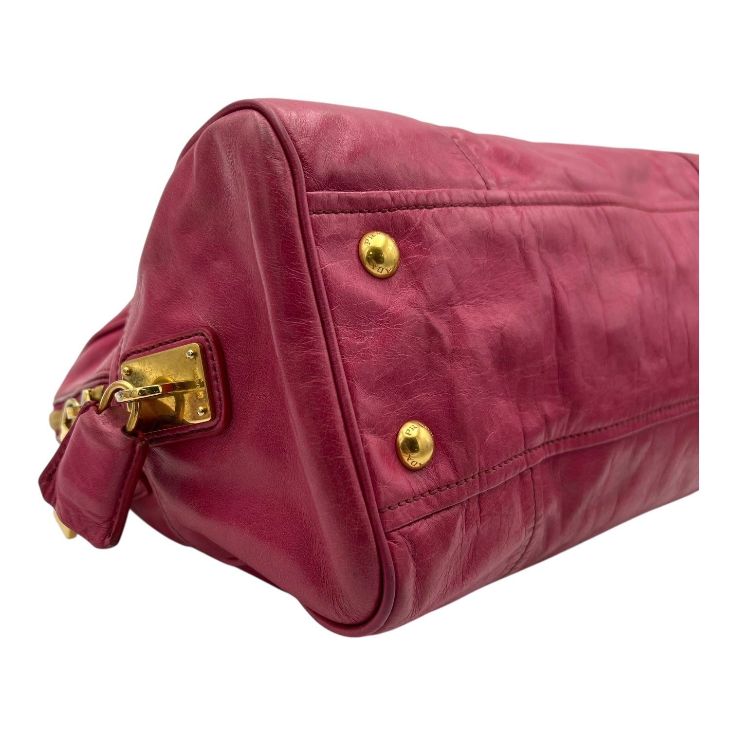 Prada Vitello Shine Top Handle Bag Medium Pink in Calfskin, Gold hardware_11