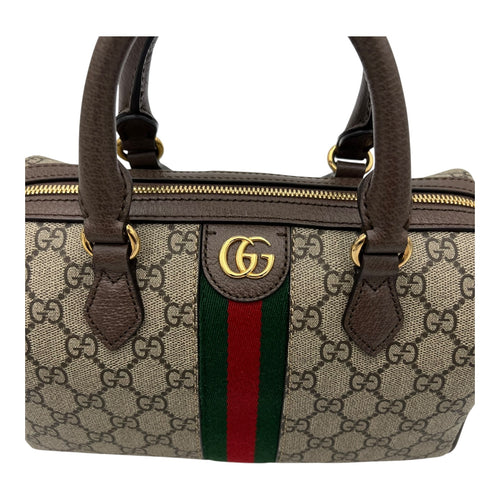 Gucci Ophidia Top Handle Bag Boston Brown in Coated Canvas, Gold hardware_8