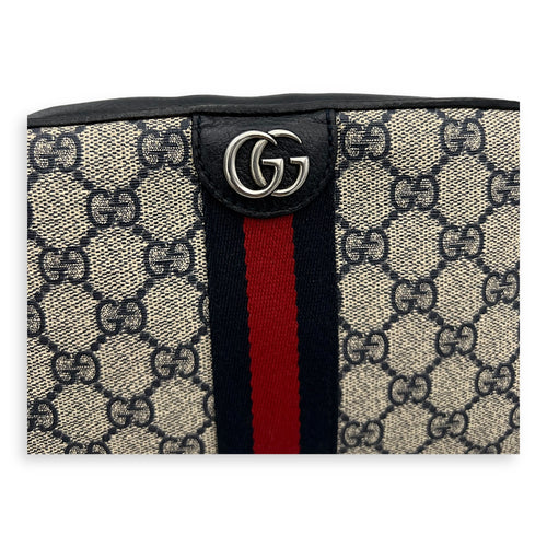 Gucci Ophidia Crossbody Bag Blue in Coated Canvas, Silver hardware_8