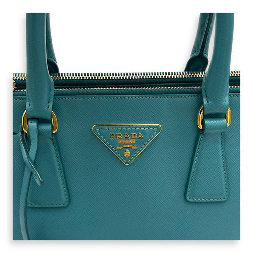 Prada Galleria Top Handle Bag Blue in Saffiano Leather, Gold hardware_13