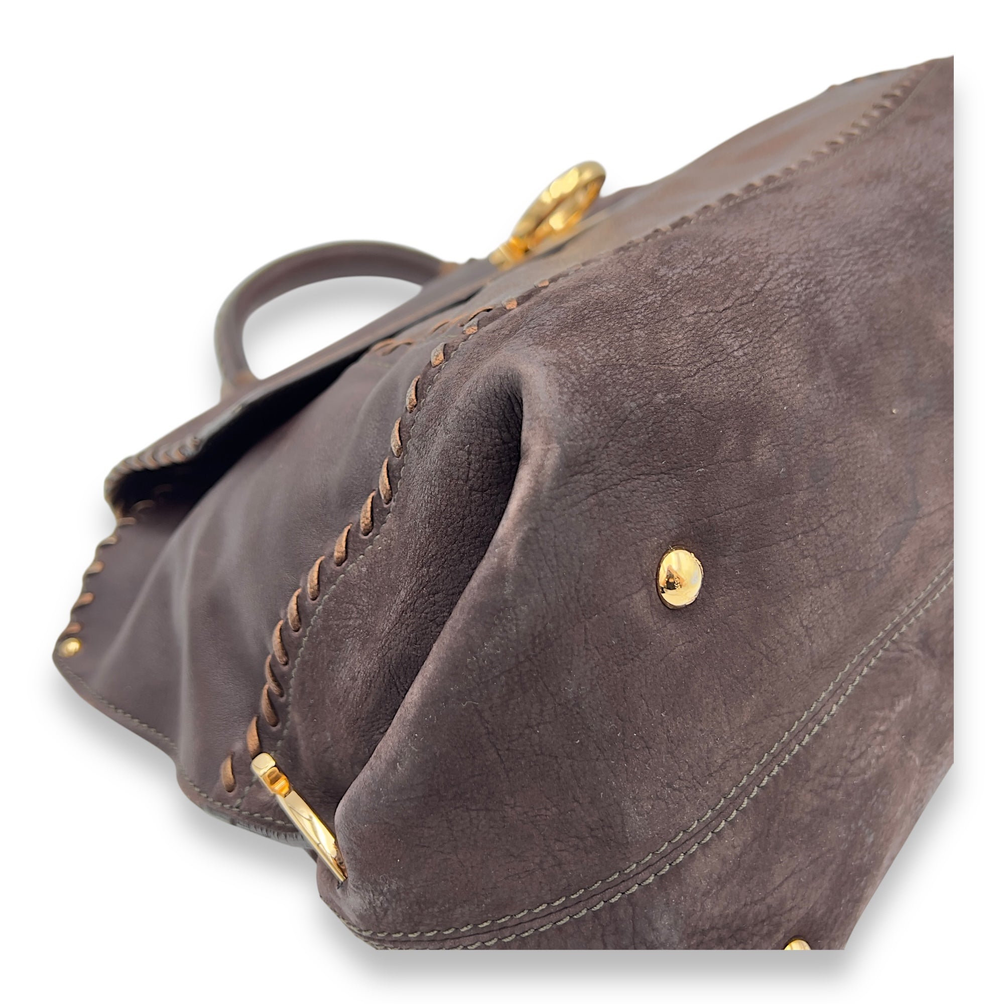 Ferragamo Tote Top Handle Bag Medium Brown in Calfskin, Gold hardware_7