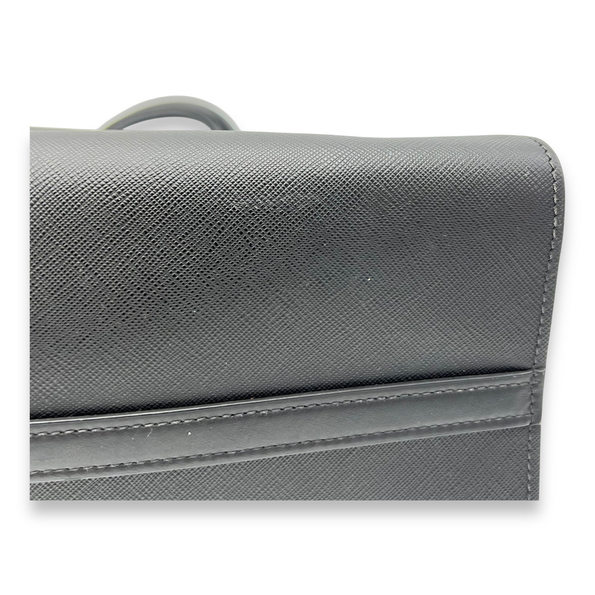 Prada Logo Top Handle Bag Black in Saffiano Leather, Gold hardware_7