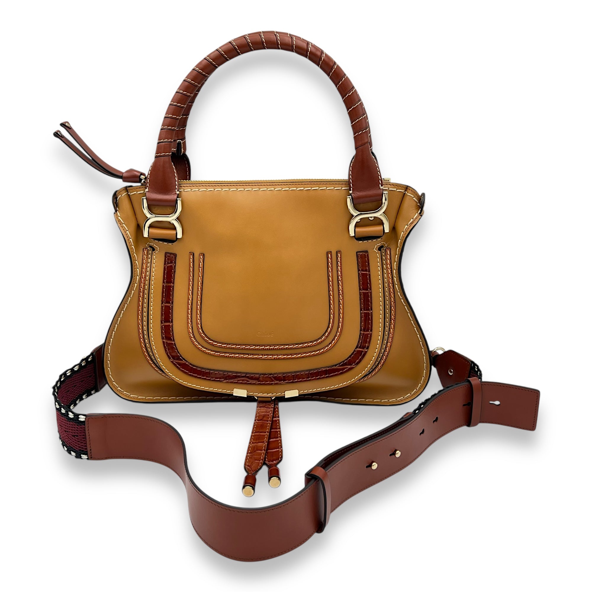 Chloé Marcie Top Handle Bag Brown in Calfskin, Gold hardware_8