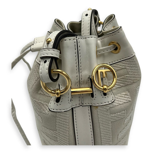 Fendi Mon Tresor Mini White Bucket Bag in Canvas, Silver hardware_12
